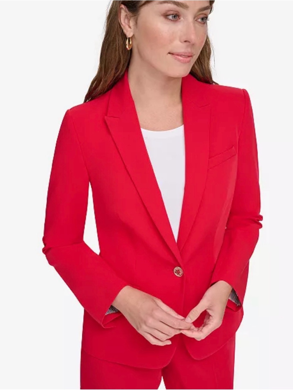 Tommy Hilfiger Women's Red Single-Button Blazer Jacket - Picture 2 of 5